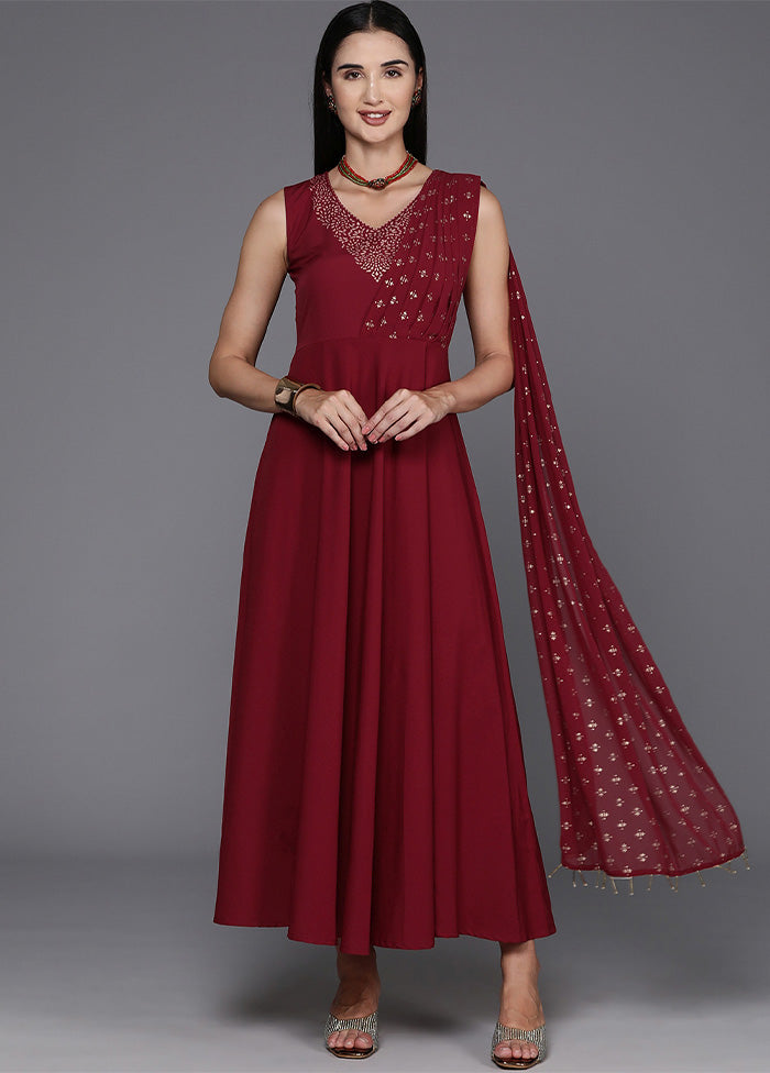 Maroon Readymade Silk Indian Dress