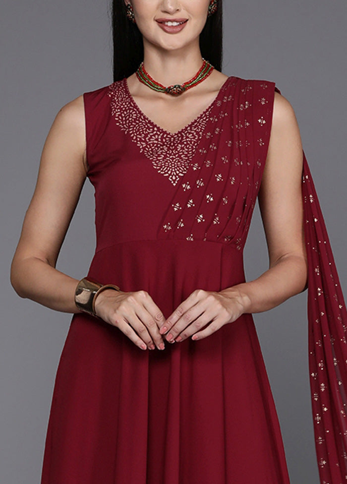 Maroon Readymade Silk Indian Dress