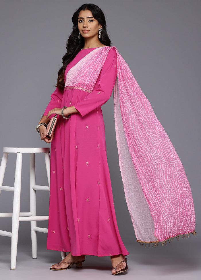 Pink Readymade Polyester Indian Dress