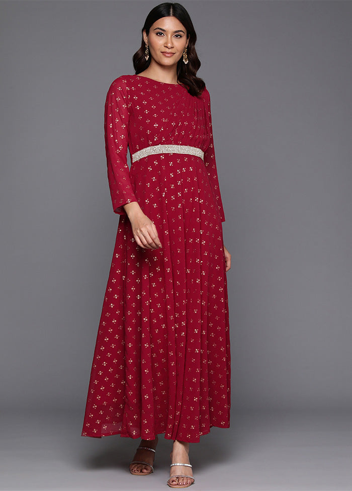 Maroon Readymade Georgette Indian Dress