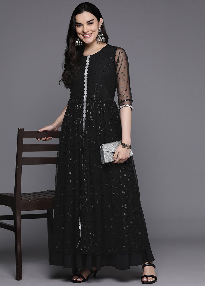 Black Readymade Net Indian Dress