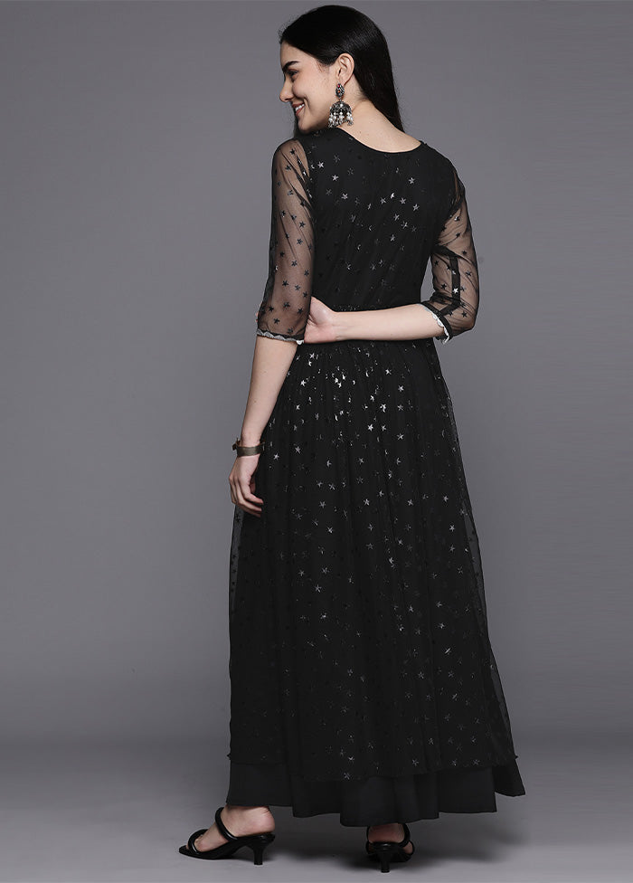 Black Readymade Net Indian Dress