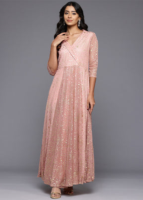 Peach Readymade Polyester Indian Dress