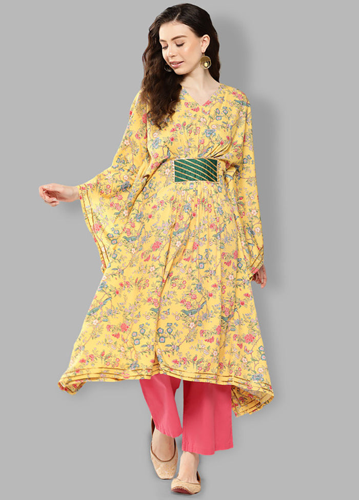 Yellow Readymade Silk Kurti
