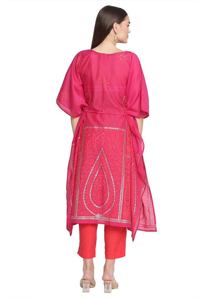 2 Pc Pink Readymade Chanderi Kurti Set