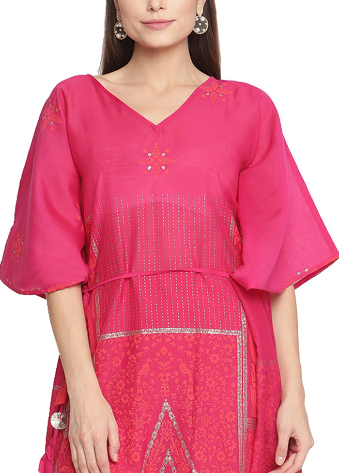 2 Pc Pink Readymade Chanderi Kurti Set