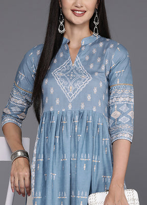 Powder Blue Readymade Cotton Kurti