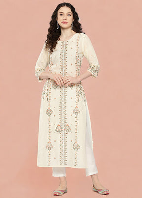 Off White Pure Readymade Cotton Kurti