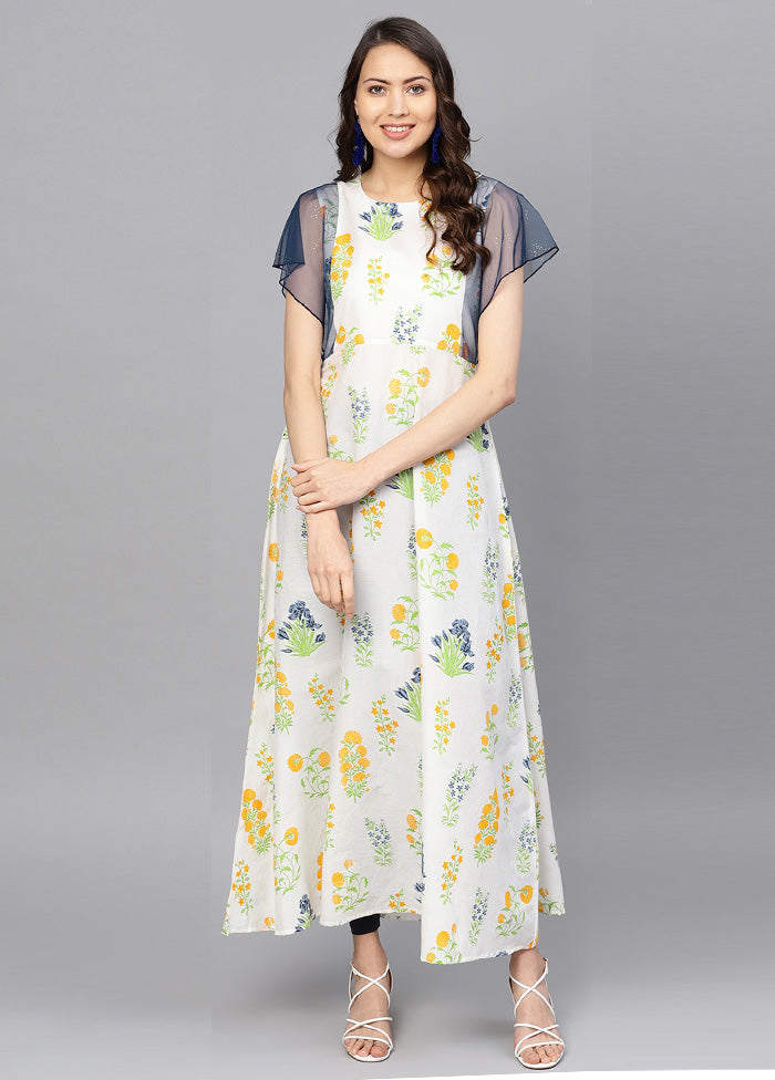 Off White Readymade Cotton Indian Dress