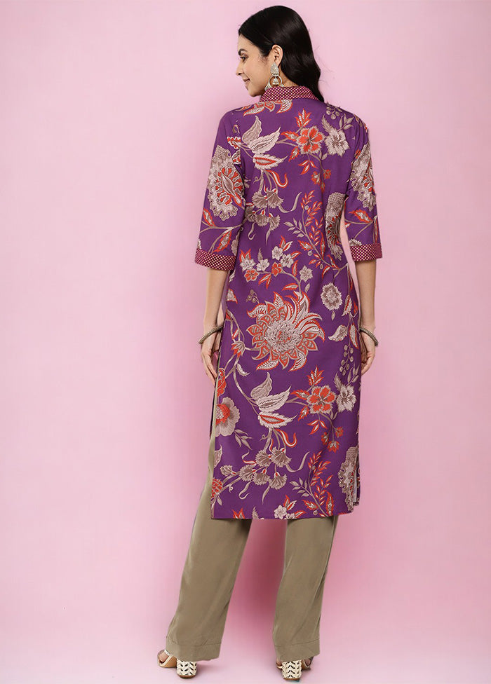 Purple Readymade Silk Kurti