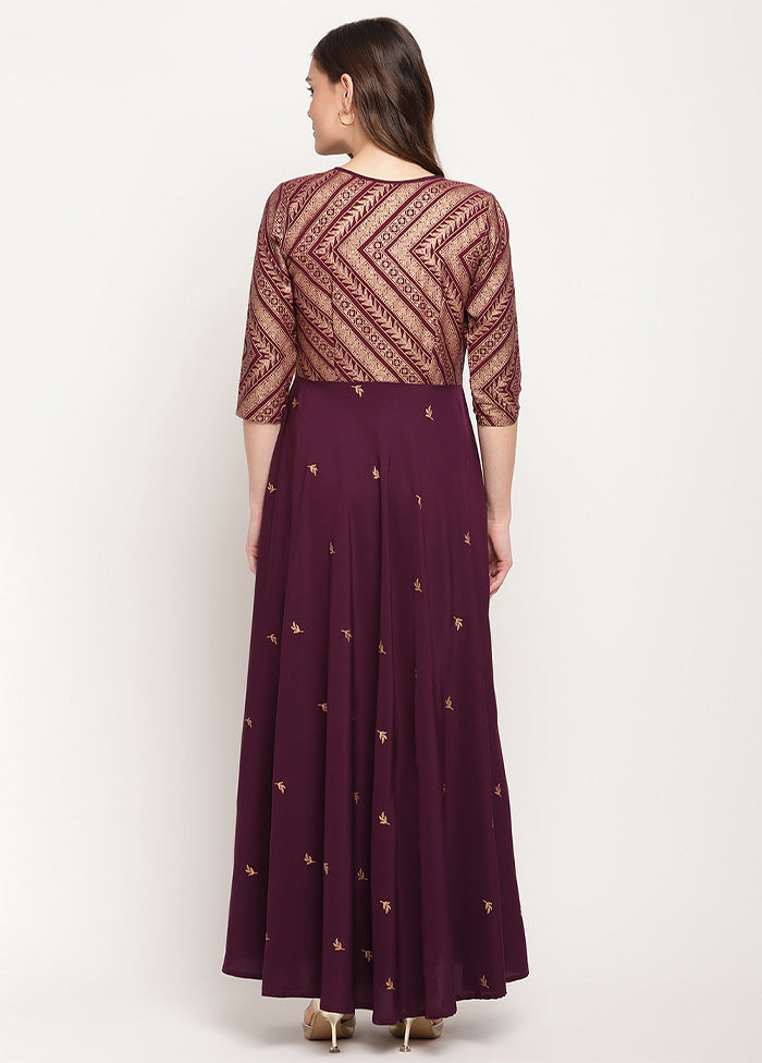 Wine Readymade Polyester Indian Dress