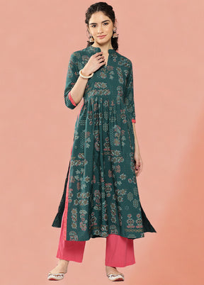 Green Readymade Silk Kurti