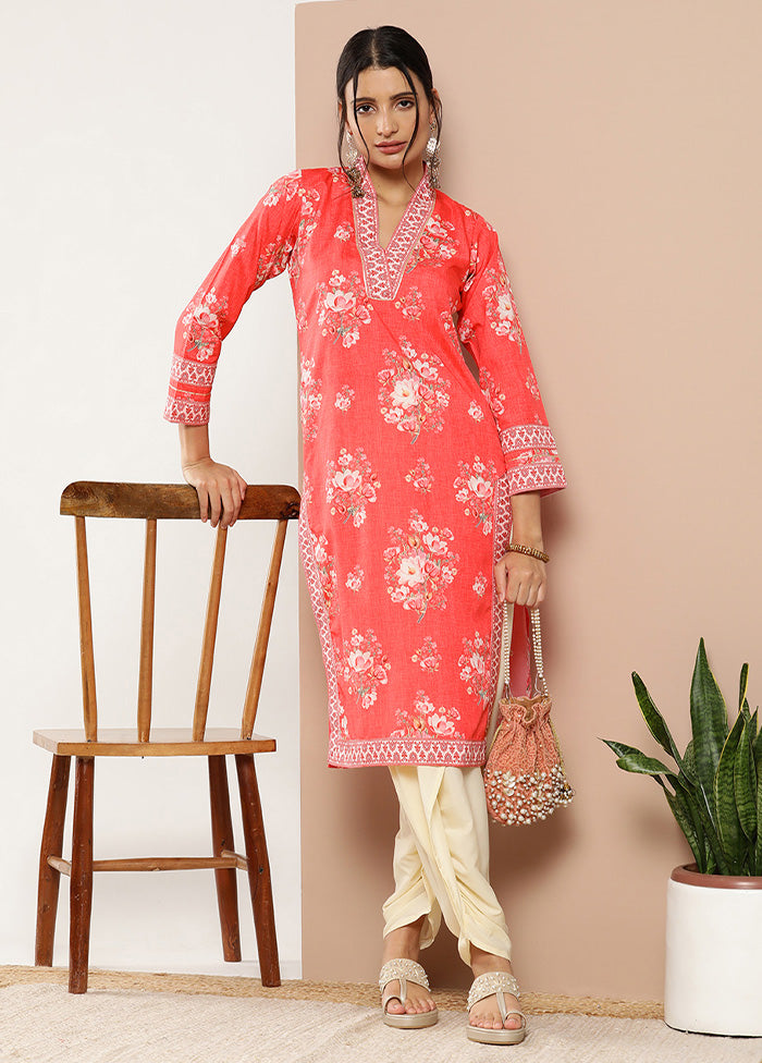 2 Pc Red Readymade Silk Kurti Set