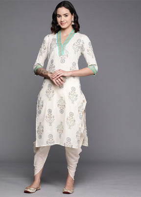 2 Pc Off White Pure Readymade Cotton Kurti Set