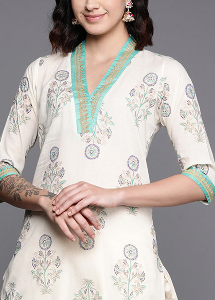 2 Pc Off White Pure Readymade Cotton Kurti Set