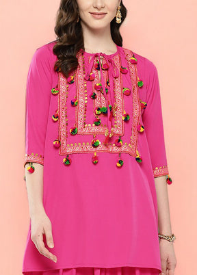 2 Pc Pink Readymade Polyester Tunic Set