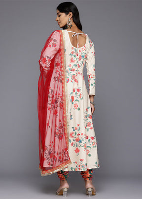 3 Pc Off White Readymade Silk Dupatta Suit Set