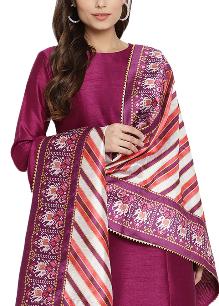 3 Pc Purple Readymade Silk Dupatta Suit Set