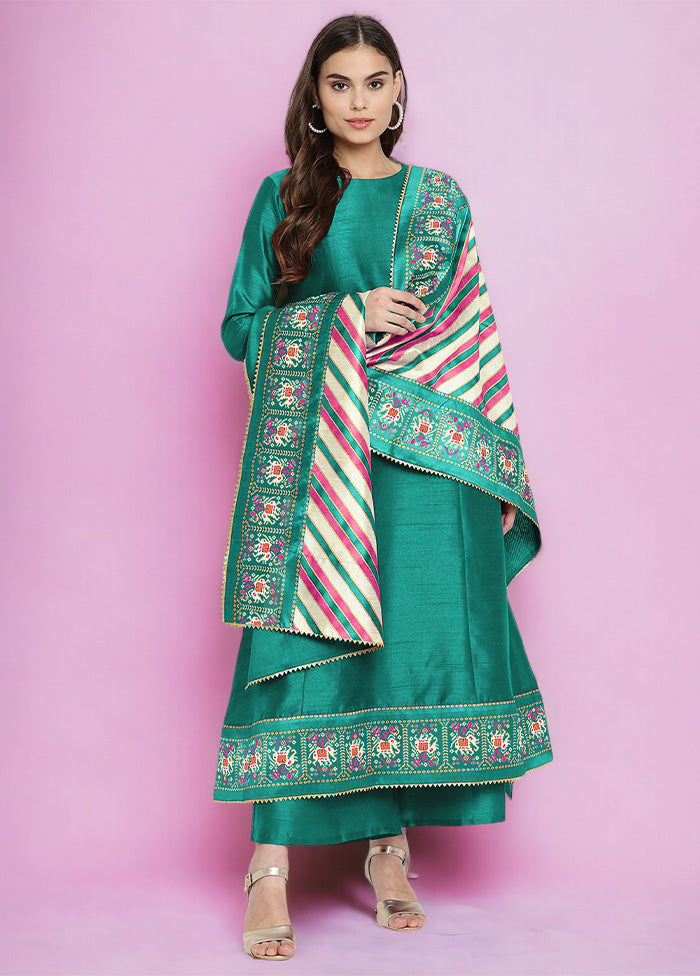 3 Pc Sea Green Readymade Silk Dupatta Suit Set