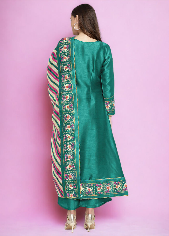 3 Pc Sea Green Readymade Silk Dupatta Suit Set