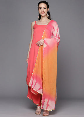 3 Pc Coral Readymade Silk Dupatta Suit Set