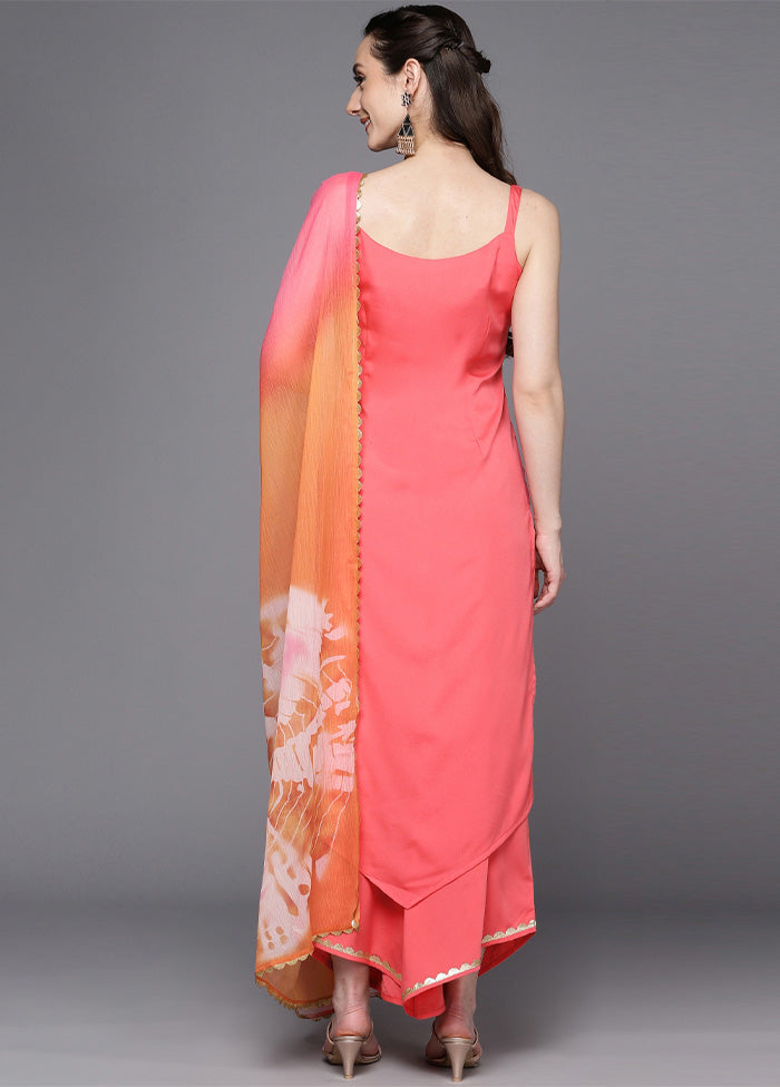 3 Pc Coral Readymade Silk Dupatta Suit Set