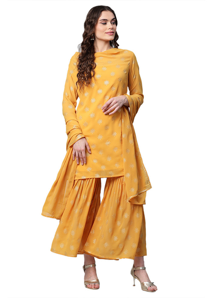 2 Pc Mustard Readymade Georgette Kurti Set