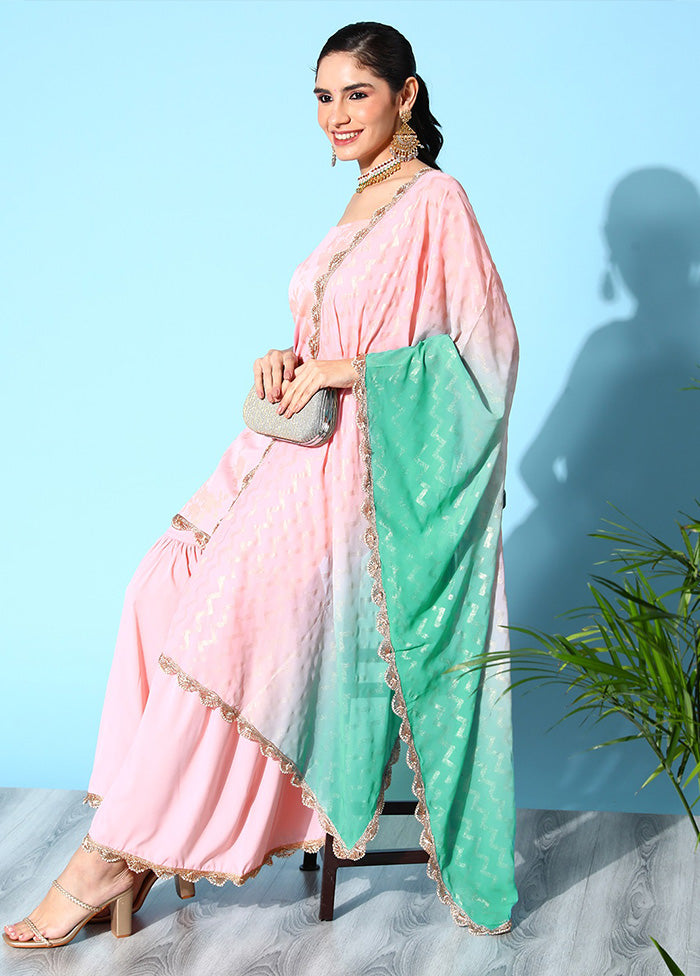 3 Pc Pink Readymade Silk Dupatta Suit Set