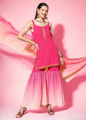 3 Pc Pink Readymade Silk Dupatta Suit Set