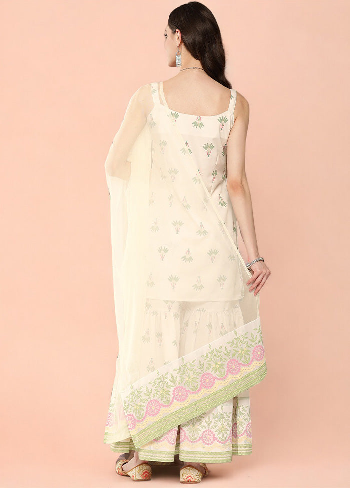 3 Pc Off White Readymade Silk Dupatta Suit Set