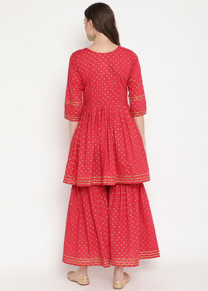 2 Pc Red Pure Readymade Cotton Kurti Set