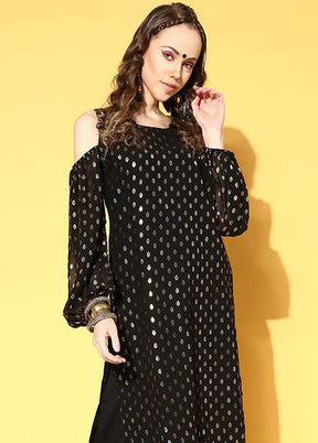 Black Pure Readymade Georgette Kurti