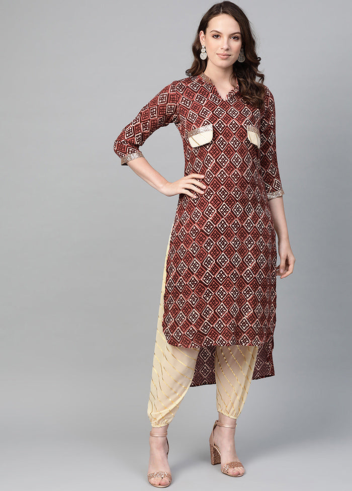 2 Pc Brown Readymade Viscose Kurti Set