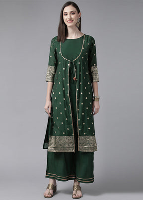 2 Pc Green Readymade Chanderi Kurti Set