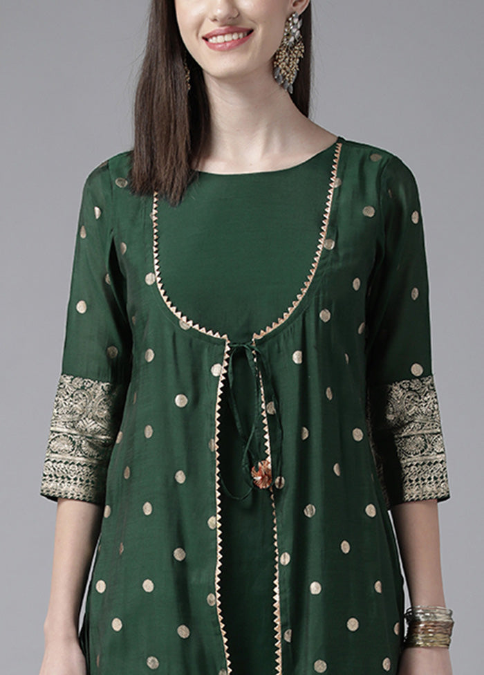 2 Pc Green Readymade Chanderi Kurti Set