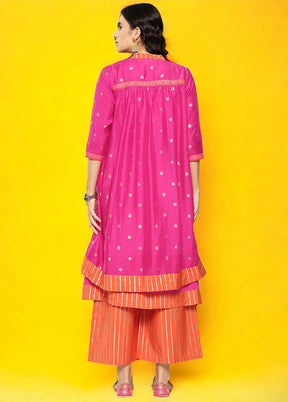 2 Pc Pink Readymade Silk Kurti Set