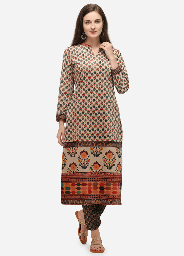 2 Pc Beige Readymade Velvet Kurti Set