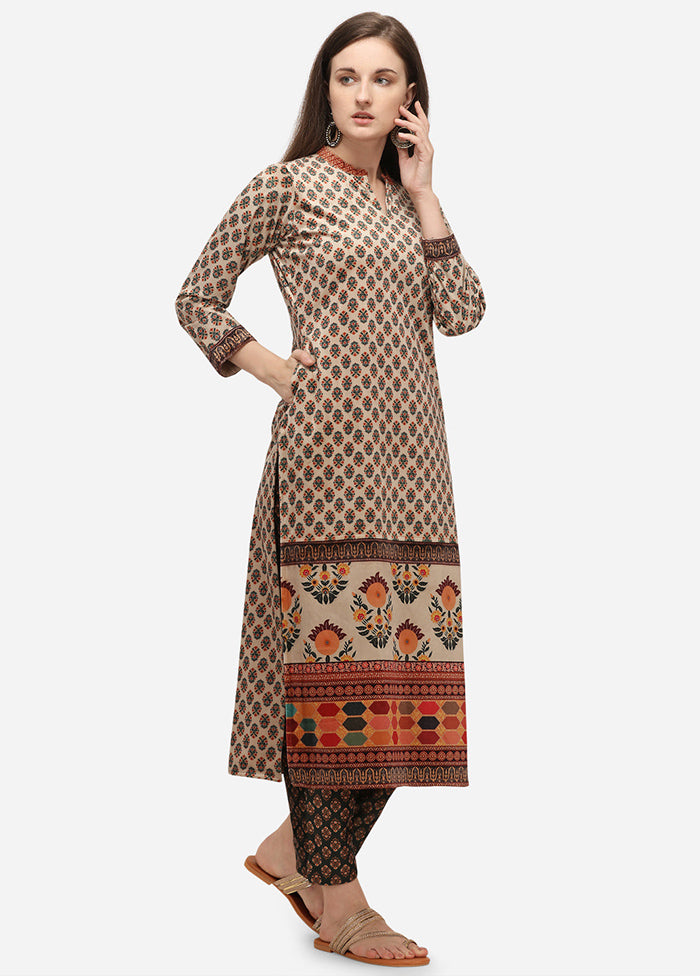 2 Pc Beige Readymade Velvet Kurti Set