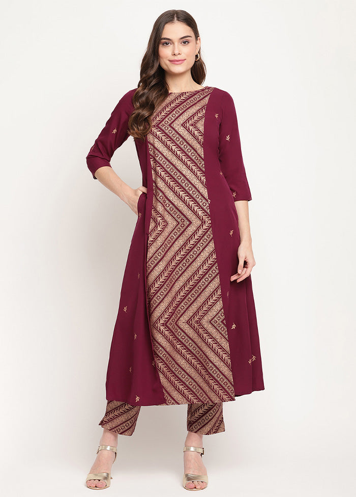 2 Pc Wine Readymade Silk Kurti Set