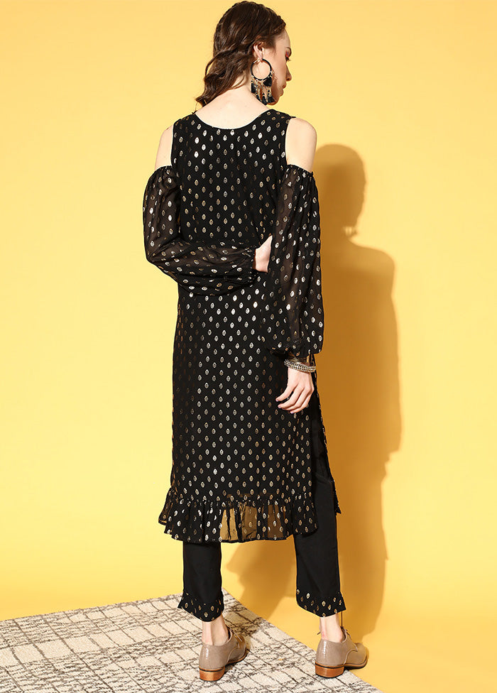 2 Pc Black Readymade Georgette Kurti Set