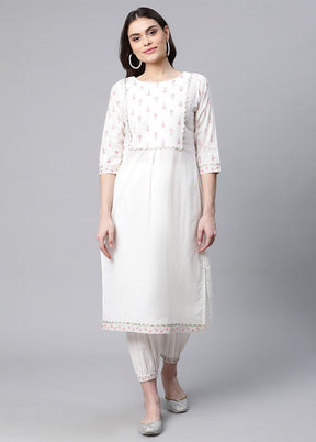 2 Pc Off White Pure Readymade Cotton Kurti Set