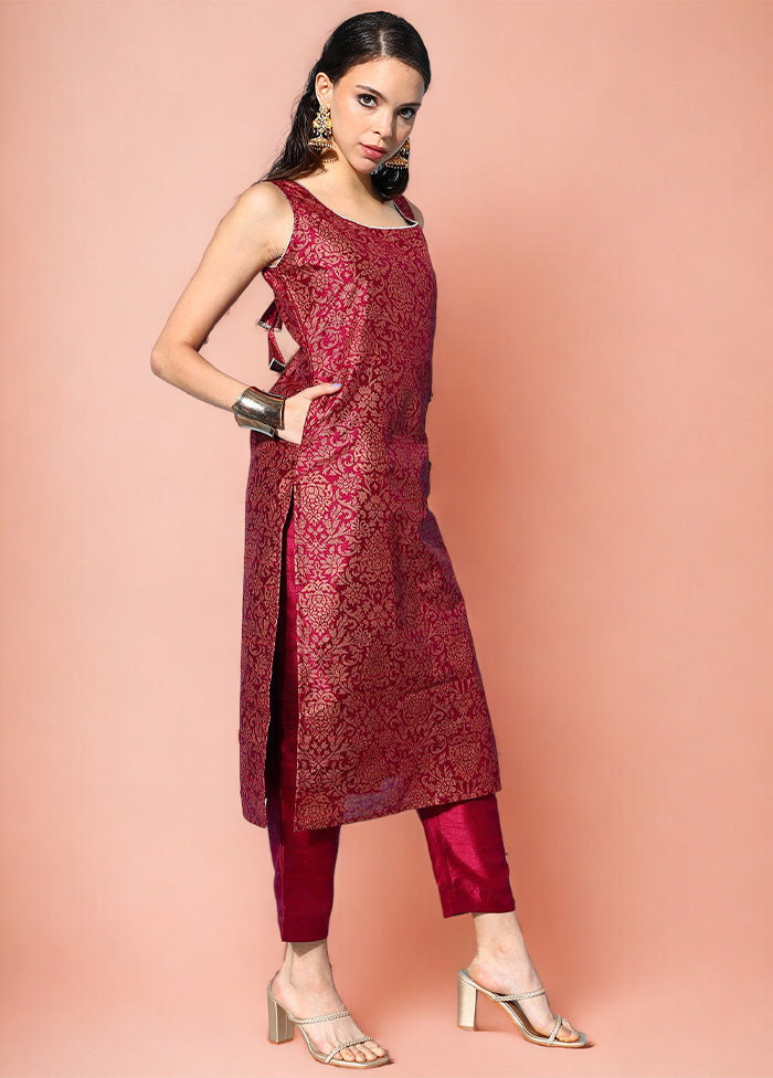 2 Pc Wine Readymade Silk Kurti Set