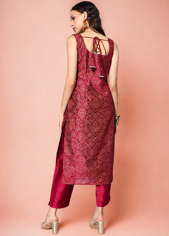 2 Pc Wine Readymade Silk Kurti Set