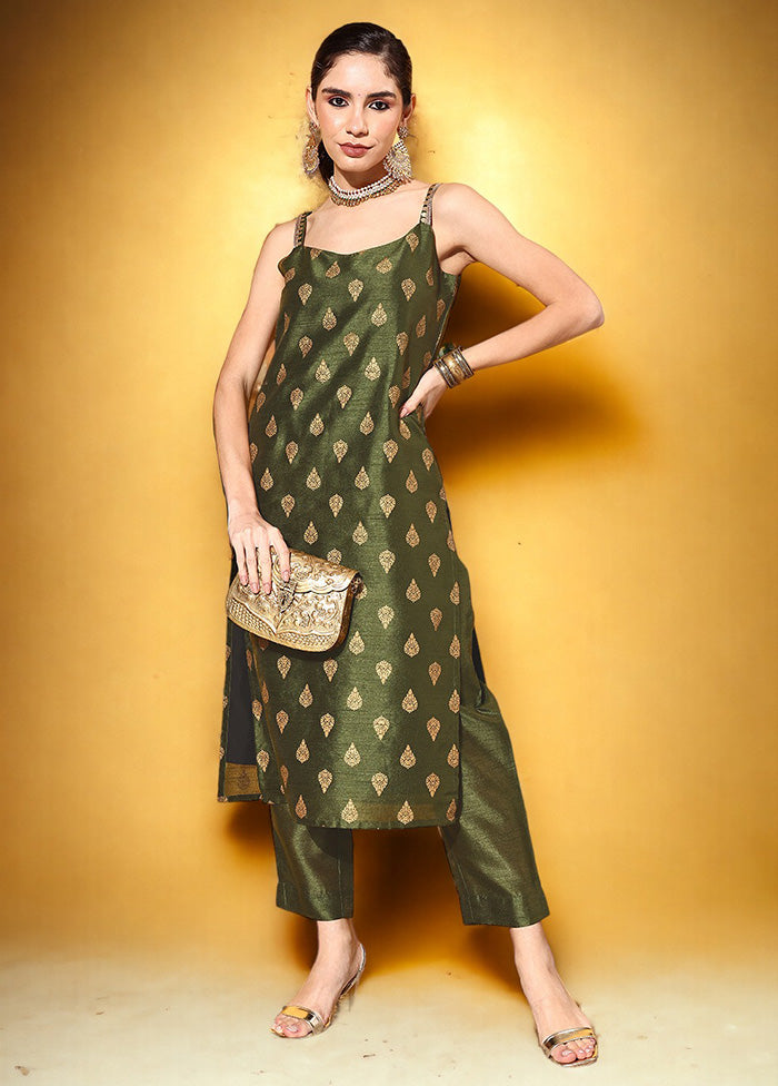 2 Pc Mehendi Readymade Silk Kurti Set