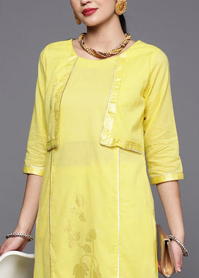 2 Pc Yellow Pure Readymade Cotton Kurti Set