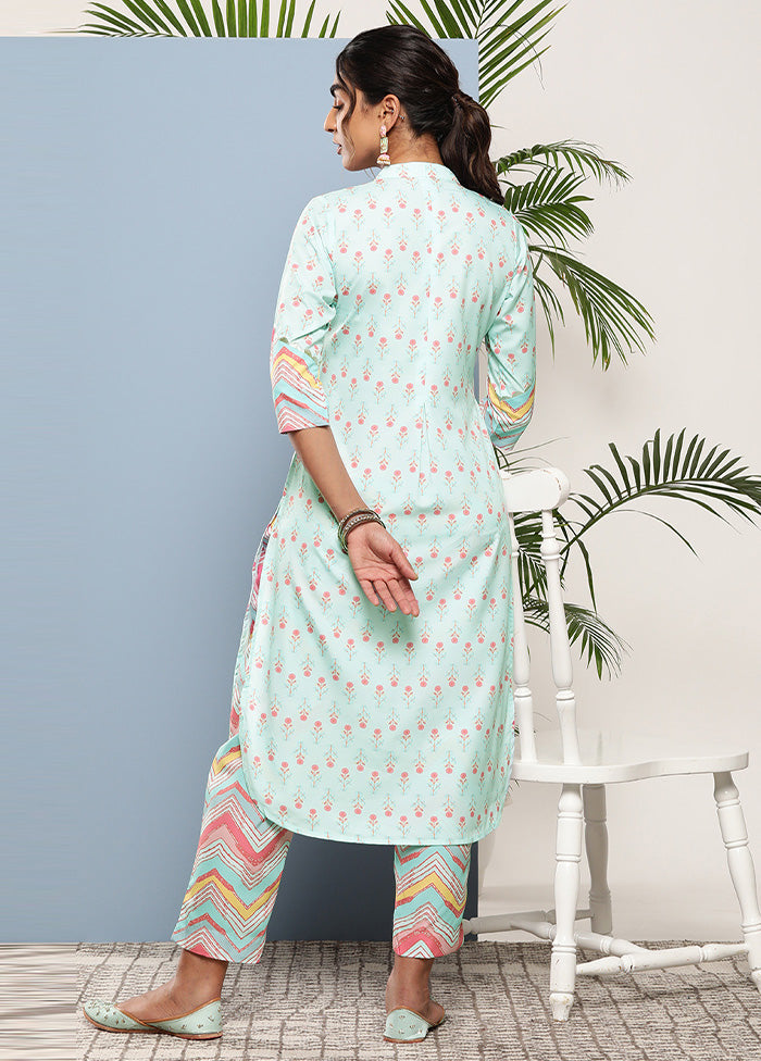 2 Pc Sky Blue Readymade Silk Kurti Set