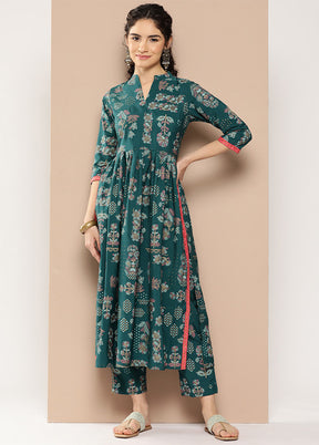 2 Pc Green Readymade Silk Kurti Set