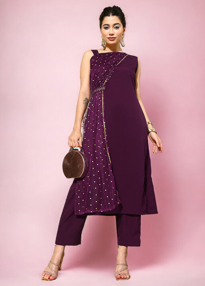 2 Pc Burgundy Readymade Silk Kurti Set