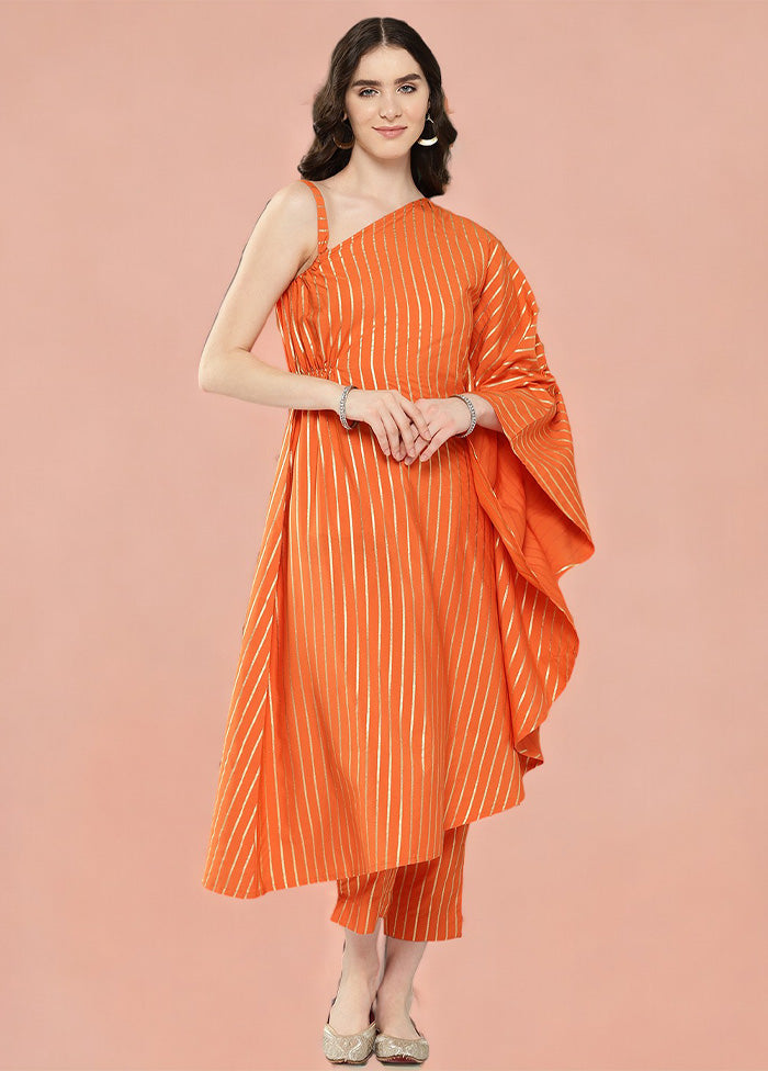 2 Pc Orange Readymade Silk Tunic Set