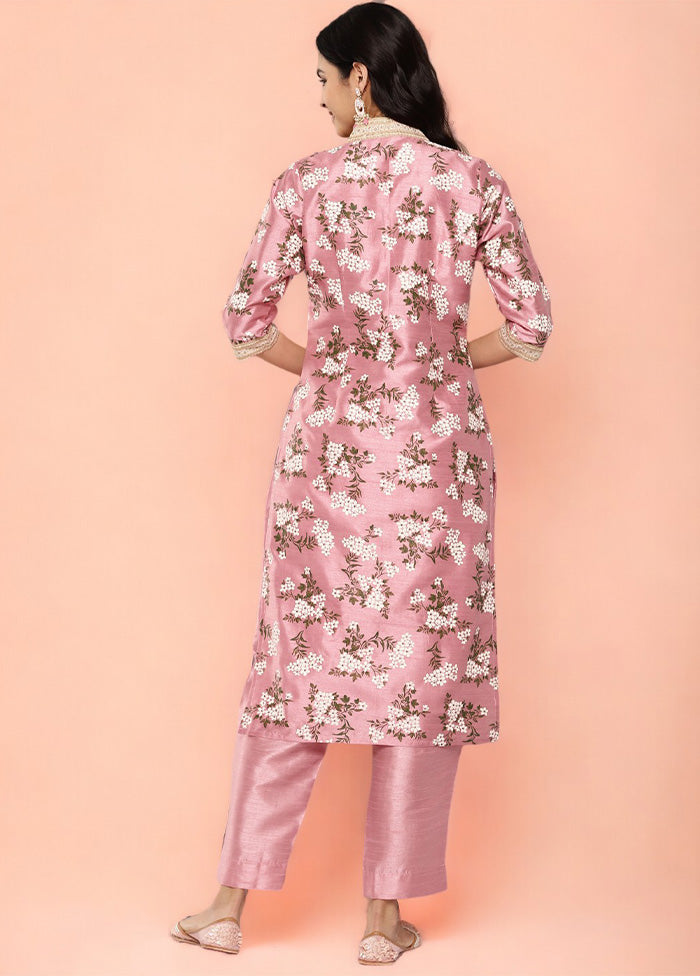 2 Pc Pink Readymade Silk Kurti Set